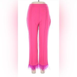 Susy Mix Hot Pink Capri Pants Feather Fringe Trim Neon Bright Vibrant sz 42 US M